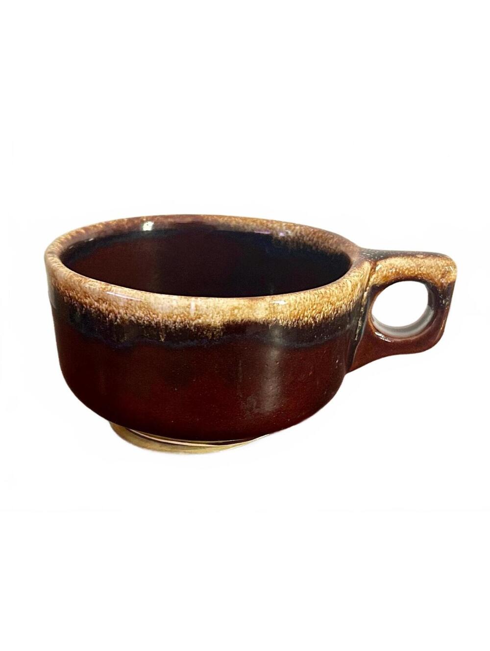 Vintage Western Stoneware Monmouth Pottery Soup Mug/Bowl Handle Brown Drip Glaze